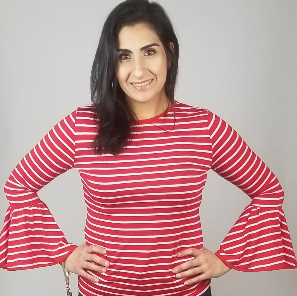 Red Stripe Bell Sleeve Top